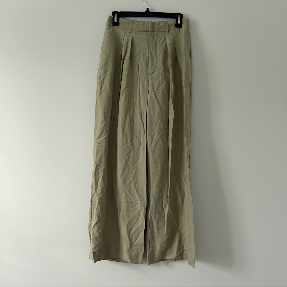 Zara High Rise Pleated Front Wide Leg Lyocell Light Sage Green Trouser Pants M